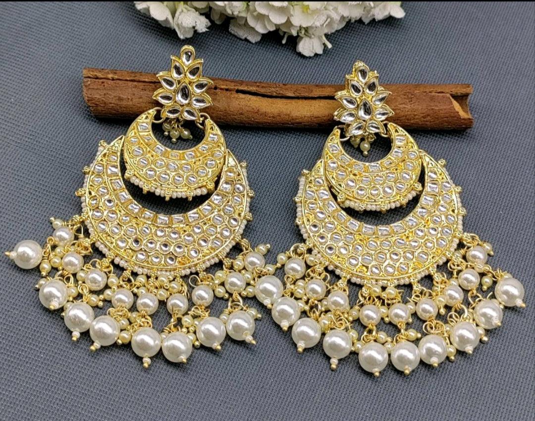 Kundan Earring Golden Sku -752 A1 - rchiecreation