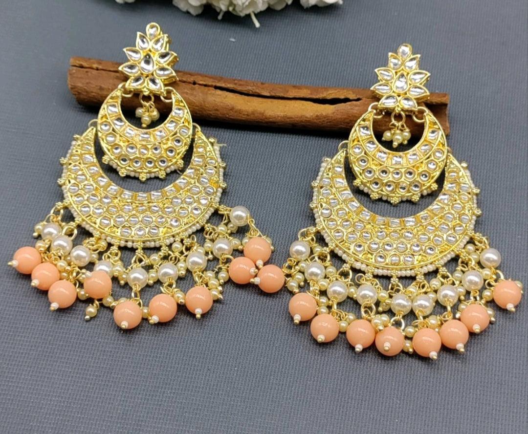 Kundan Earring Golden Sku -752 A1 - rchiecreation