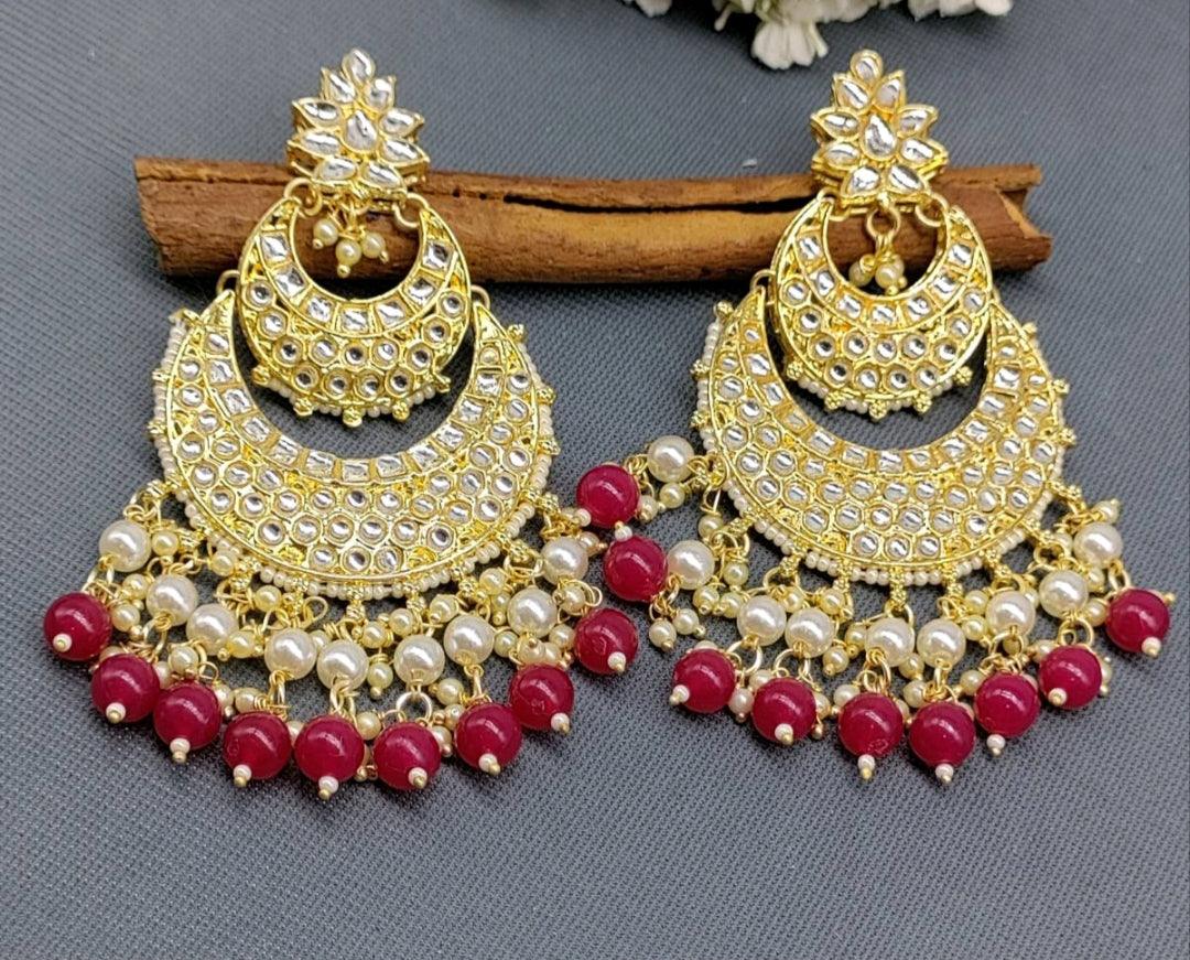 Kundan Earring Golden Sku -752 A1 - rchiecreation