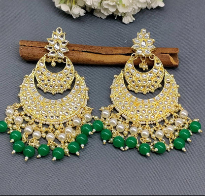 Kundan Earring Golden Sku -752 A1 - rchiecreation