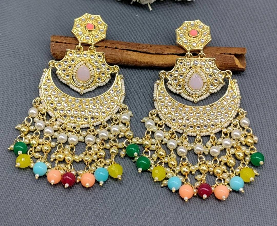 Kundan Earring Golden Sku -753 A1 - rchiecreation