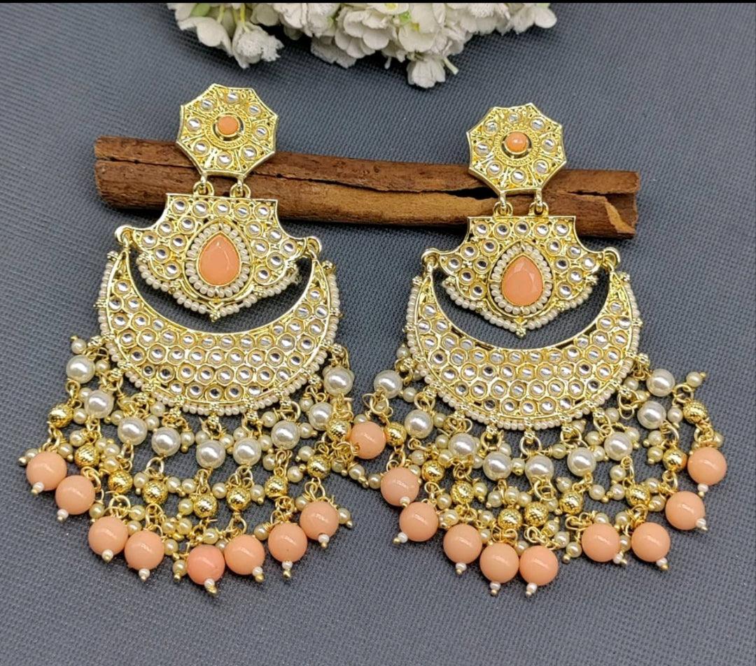 Kundan Earring Golden Sku -753 A1 - rchiecreation