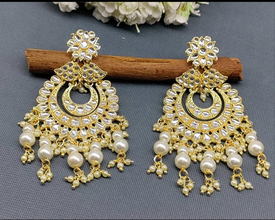 Kundan Earring Golden Sku-754 A1 - rchiecreation