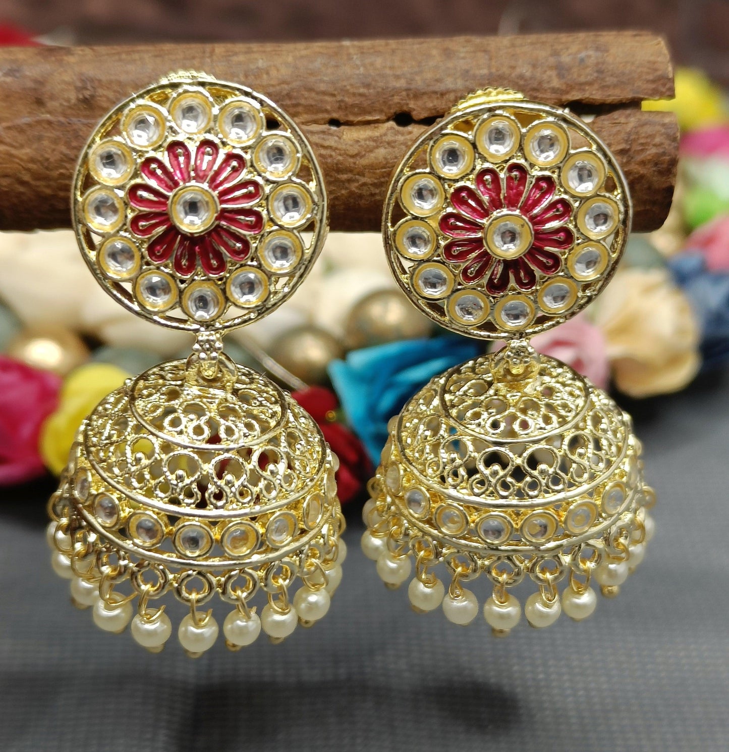 Kundan Earring Golden Sku 797 A3 - rchiecreation