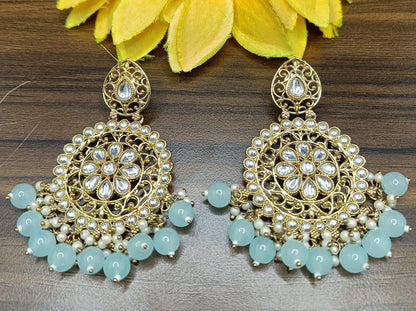 Kundan Earring Mehndi Sku-213 A1 - rchiecreation