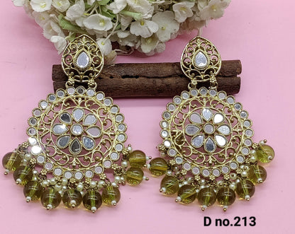 Kundan Earring Mehndi Sku-213 A1 - rchiecreation