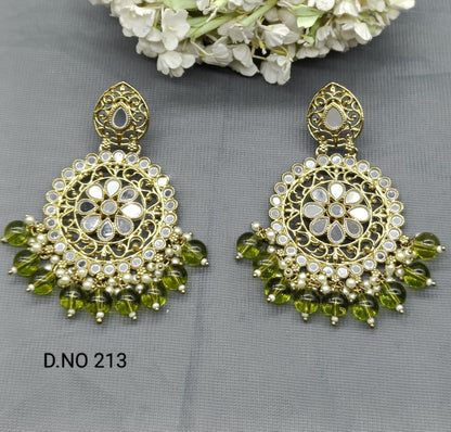 Kundan Earring Mehndi Sku-213 A1 - rchiecreation