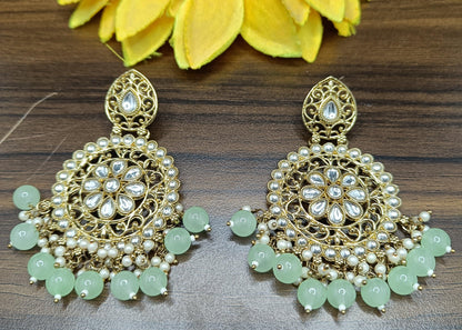 Kundan Earring Mehndi Sku-213 A1 - rchiecreation