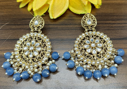 Kundan Earring Mehndi Sku-213 A1 - rchiecreation