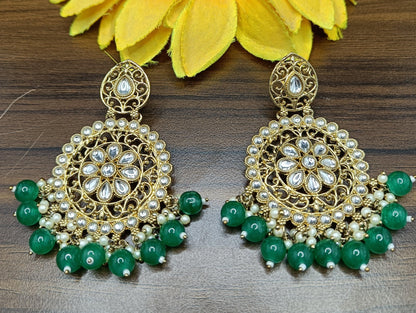 Kundan Earring Mehndi Sku-213 A1 - rchiecreation