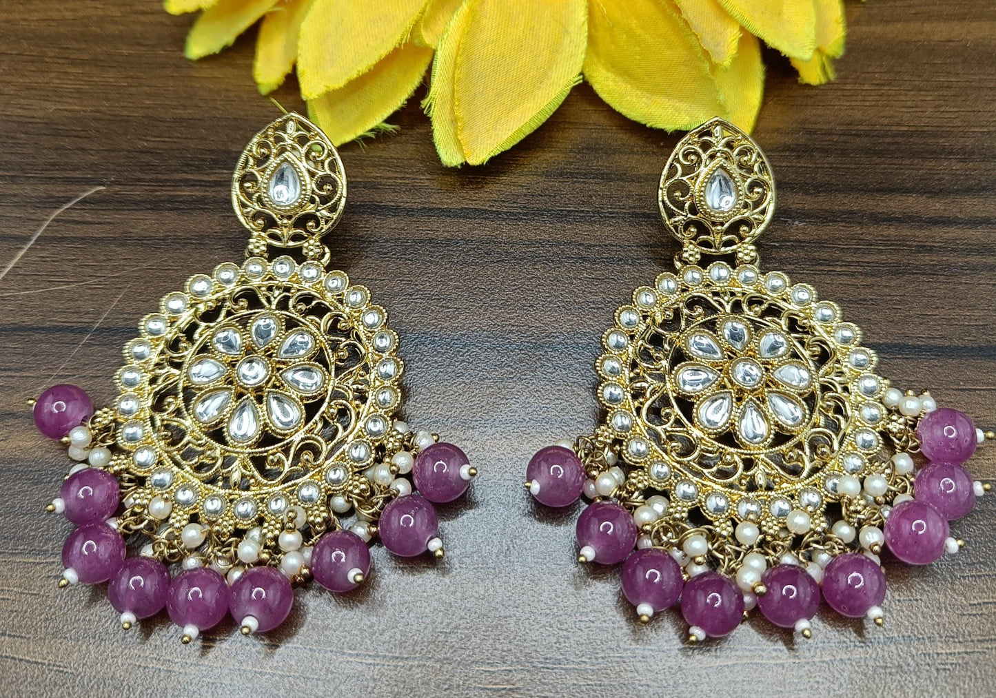 Kundan Earring Mehndi Sku-213 A1 - rchiecreation