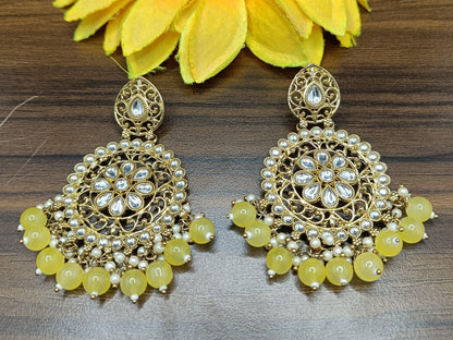 Kundan Earring Mehndi Sku-213 A1 - rchiecreation