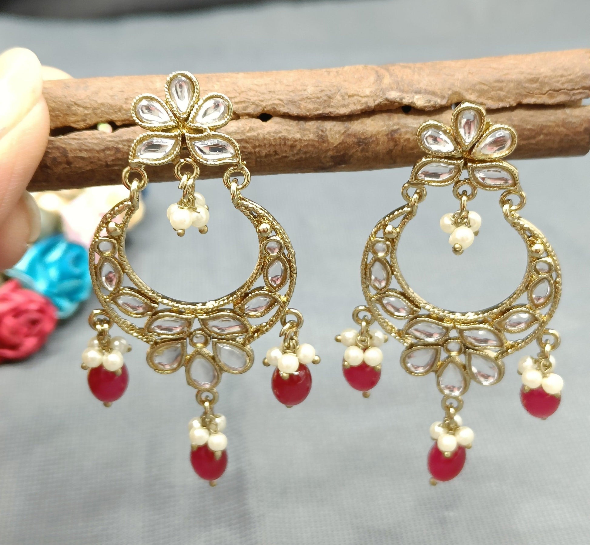 Kundan Earring Mehndi Sku-343 A2 - rchiecreation