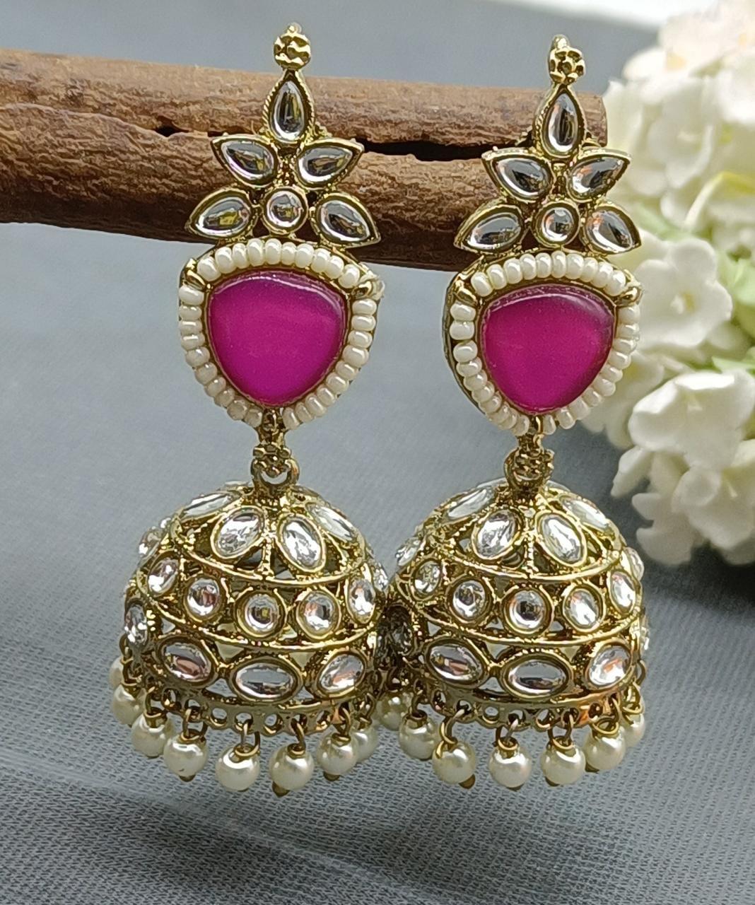 Kundan Earring Mehndi Sku-807 A4 - rchiecreation