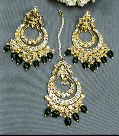 Kundan Earring-Tikka Golden Sku-774 A1 - rchiecreation