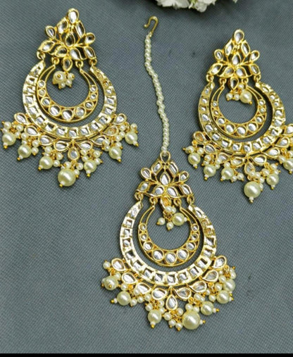 Kundan Earring-Tikka Golden Sku-774 A1 - rchiecreation