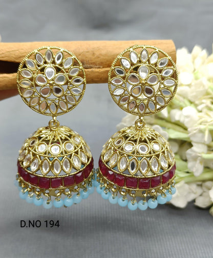 Kundan Jhumki Earring Mehndi Sku 194 A4 - rchiecreation