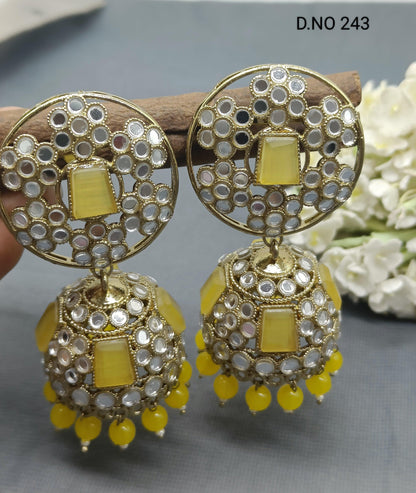 Kundan Jhumki Earring Mehndi Sku 243 A4 - rchiecreation