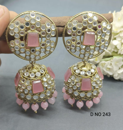 Kundan Jhumki Earring Mehndi Sku 243 A4 - rchiecreation