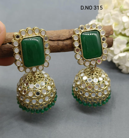 Kundan Jhumki Earring Mehndi Sku-315 A3 - rchiecreation