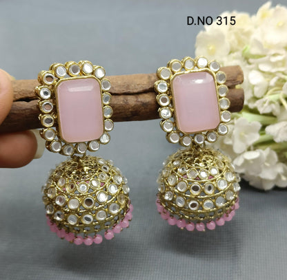 Kundan Jhumki Earring Mehndi Sku-315 A3 - rchiecreation