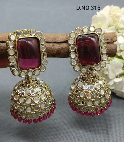 Kundan Jhumki Earring Mehndi Sku-315 A3 - rchiecreation