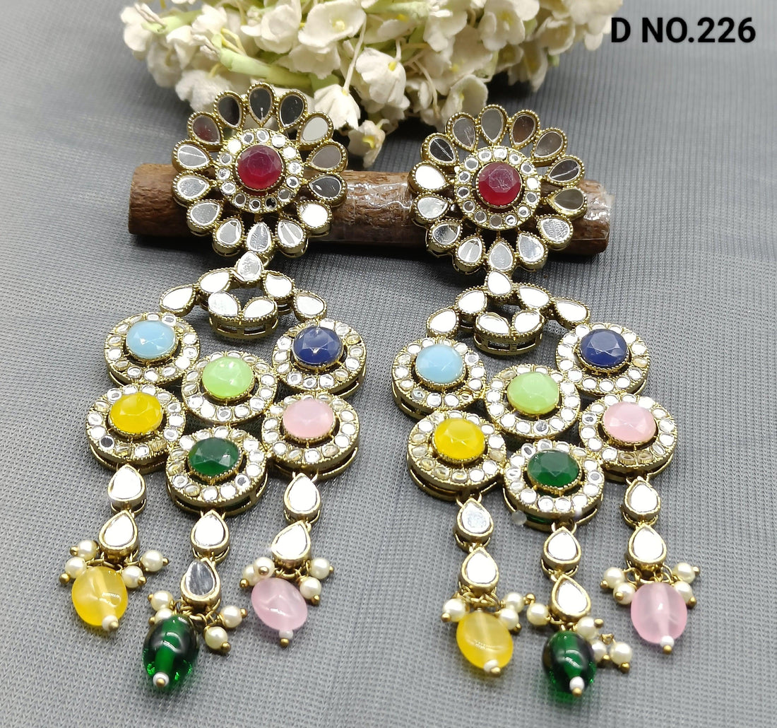 Kundan Mirror Earring Mehndi Sku- 226 E1 - rchiecreation