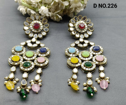 Kundan Mirror Earring Mehndi Sku- 226 E1 - rchiecreation