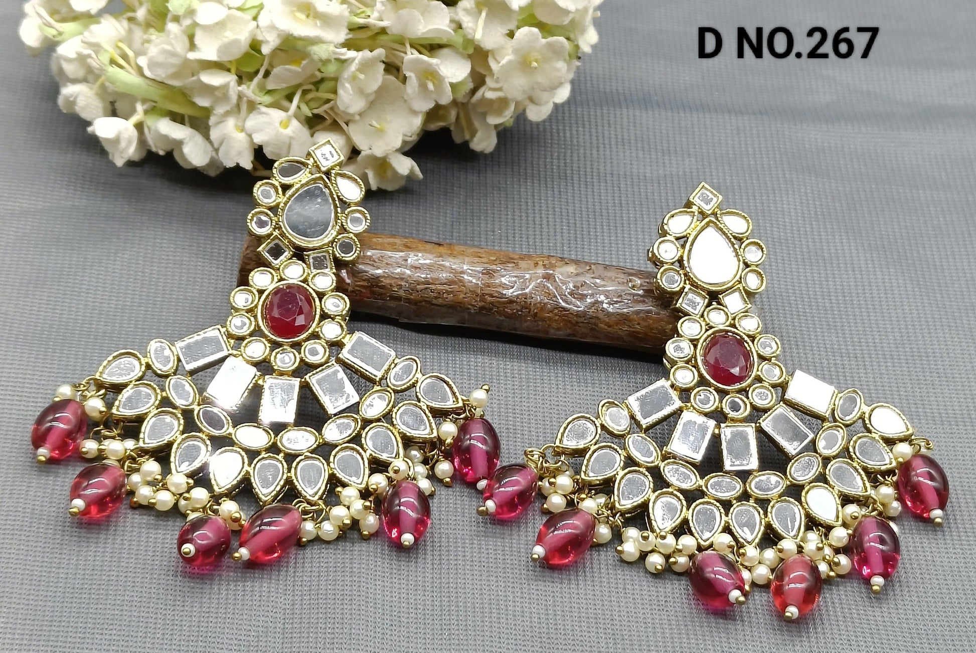 Kundan Mirror Earring Mehndi Sku- 267 A3 - rchiecreation