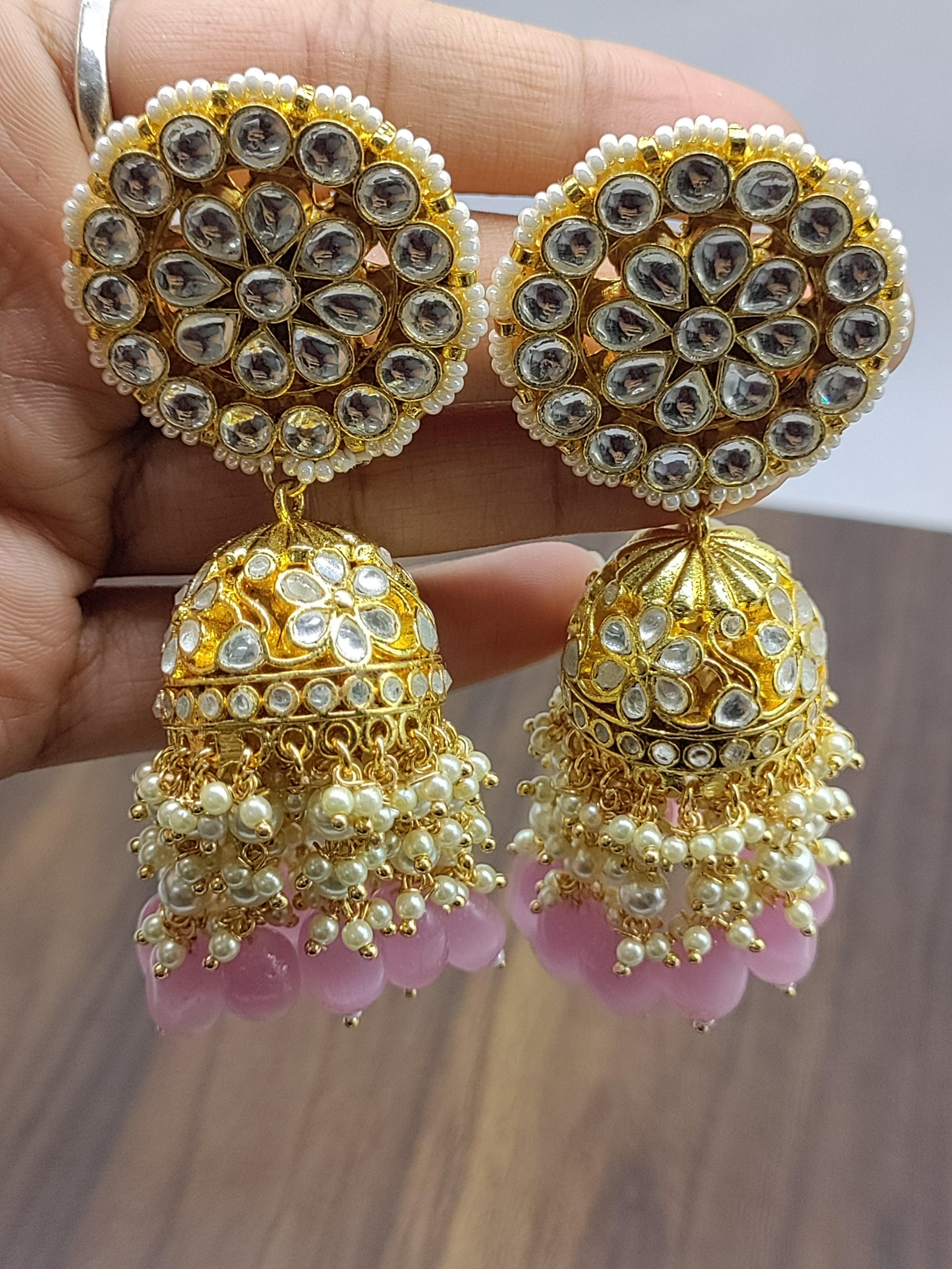 Long Jhumka Pachi kundan earring-2135 - rchiecreation