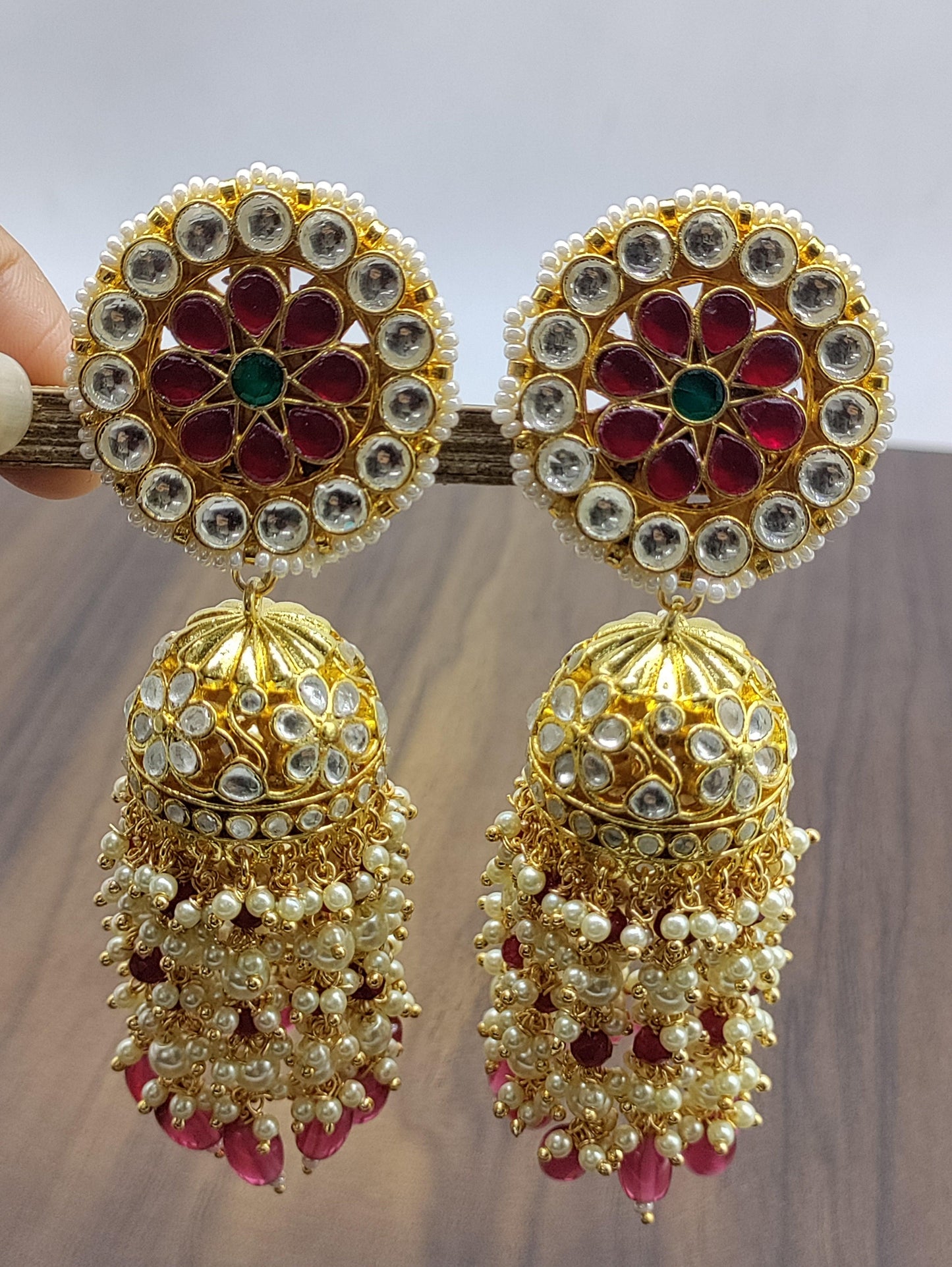 Long Jhumka Pachi kundan earring-2135 - rchiecreation