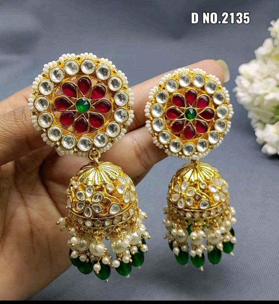 Long Jhumka Pachi kundan earring-2135 - rchiecreation