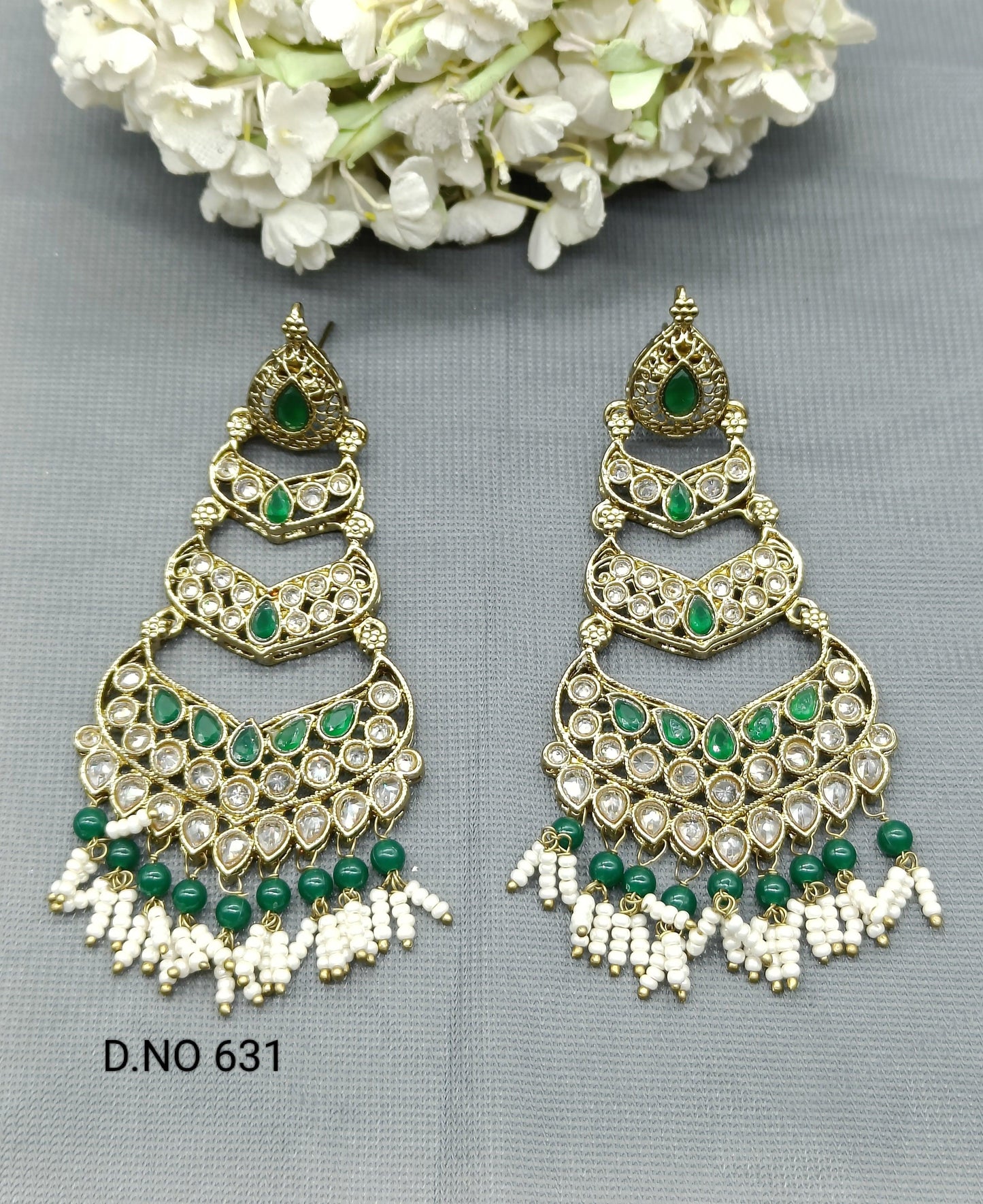 Mehndi Polki Earring Sku 631 A1 - rchiecreation