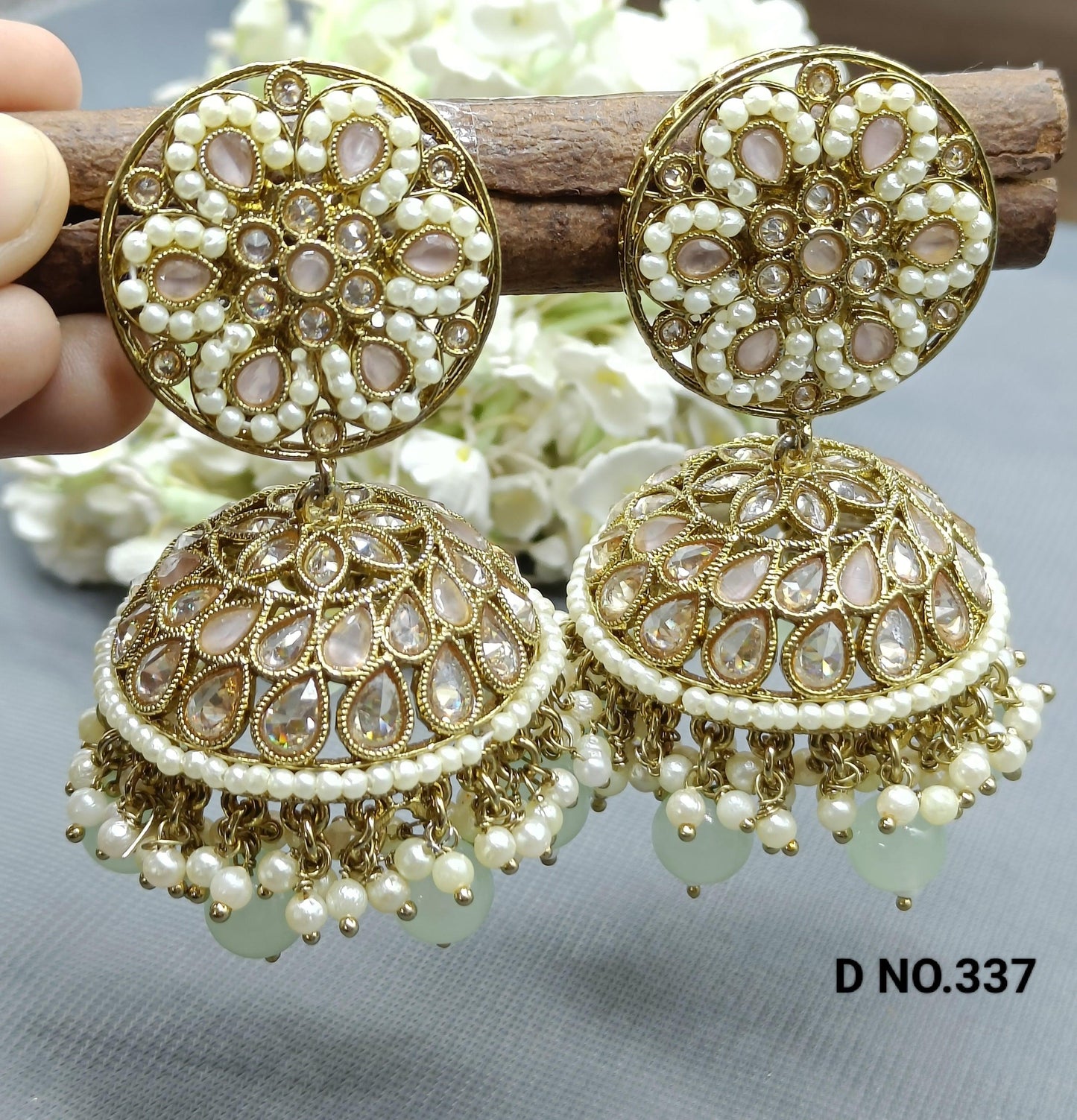 Mehndi Polki Jhumki Earring Sku 337 A4 - rchiecreation