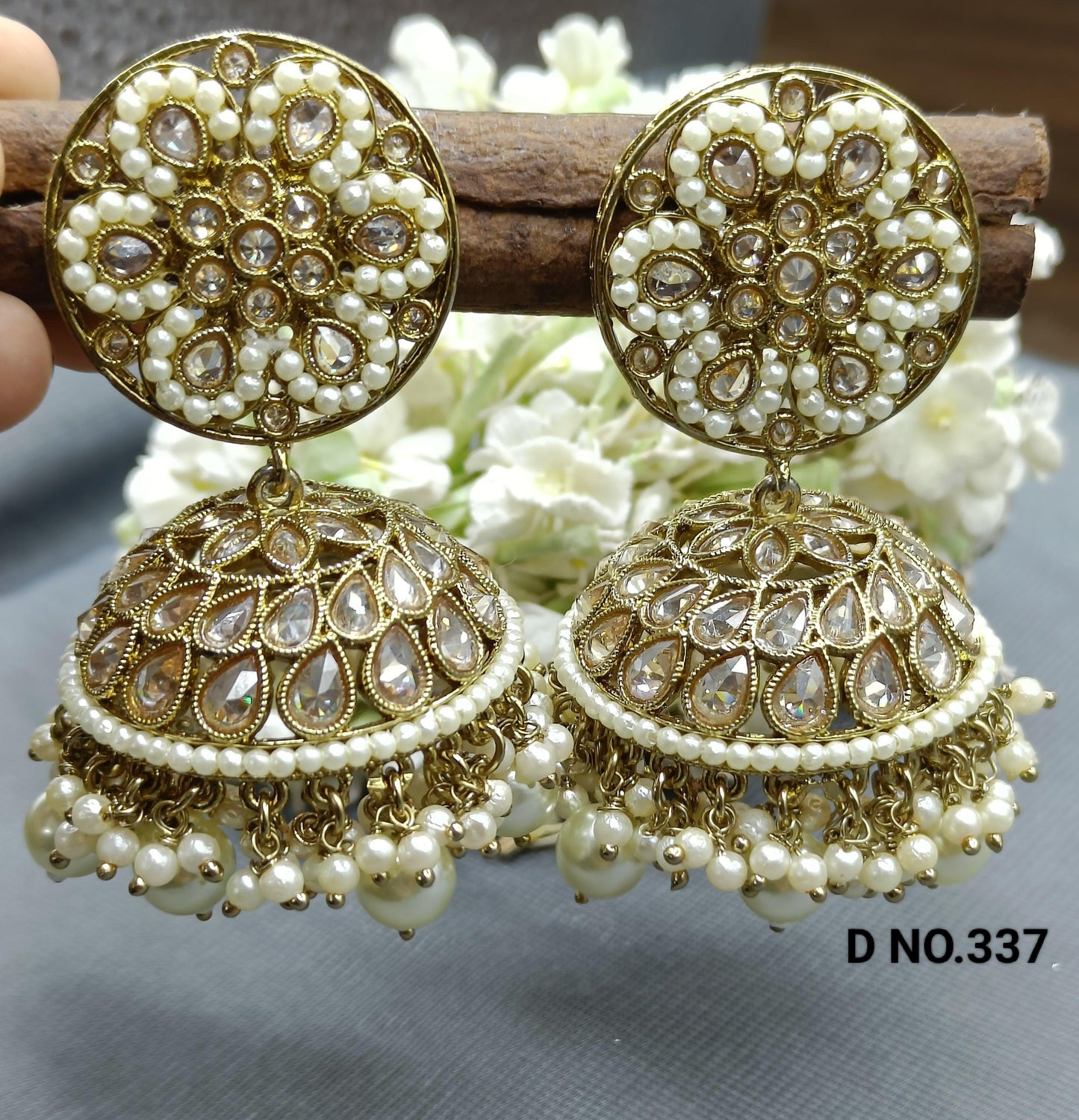 Mehndi Polki Jhumki Earring Sku 337 A4 - rchiecreation