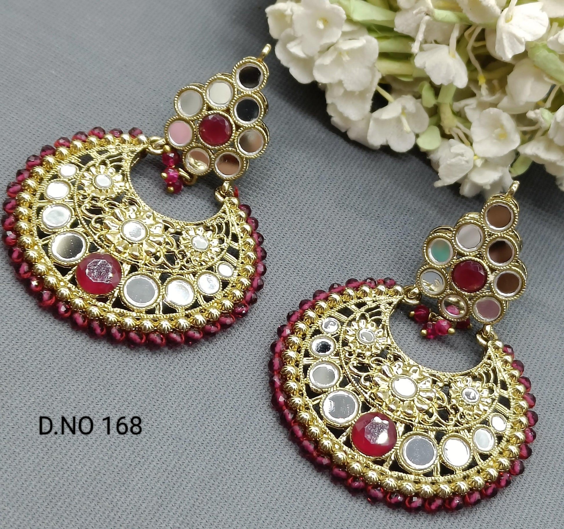 Mirror Kundan Earring Mehndi Sku 168 A2 - rchiecreation