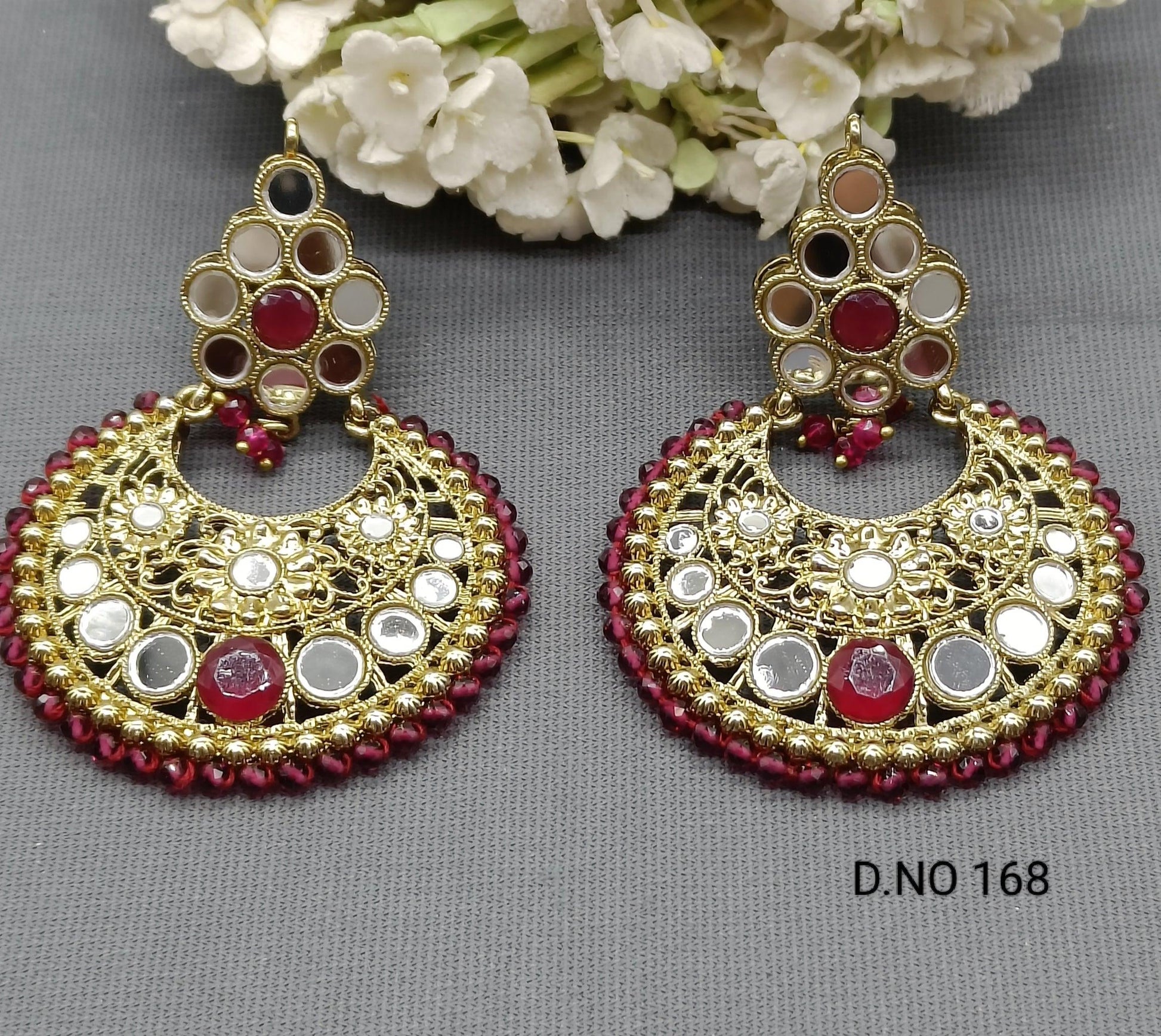 Mirror Kundan Earring Mehndi Sku 168 A2 - rchiecreation