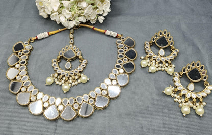 Mirror Kundan Necklace Set Sku- 5868 B1 - rchiecreation