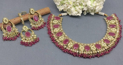 Navratan Stone Necklace Mehndi Set Sku 5677 B3 - rchiecreation