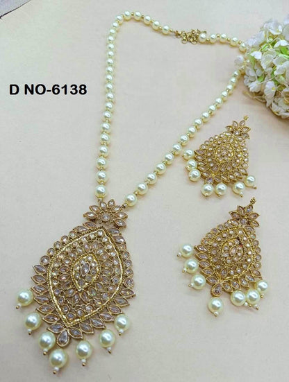 Party Wear Long Necklace Mehndi Set Sku-6138 B3 - rchiecreation