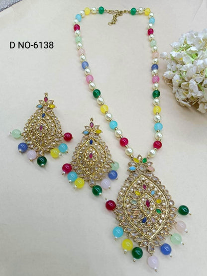 Party Wear Long Necklace Mehndi Set Sku-6138 B3 - rchiecreation