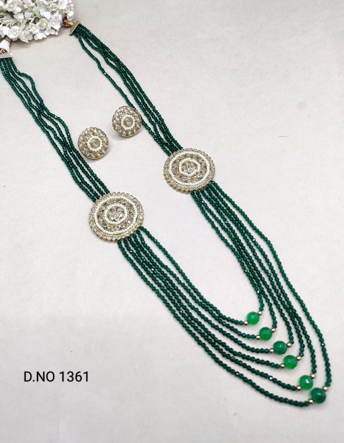 Pearl Long Polki Necklace Mehndi Set Sku 1361 B4 - rchiecreation