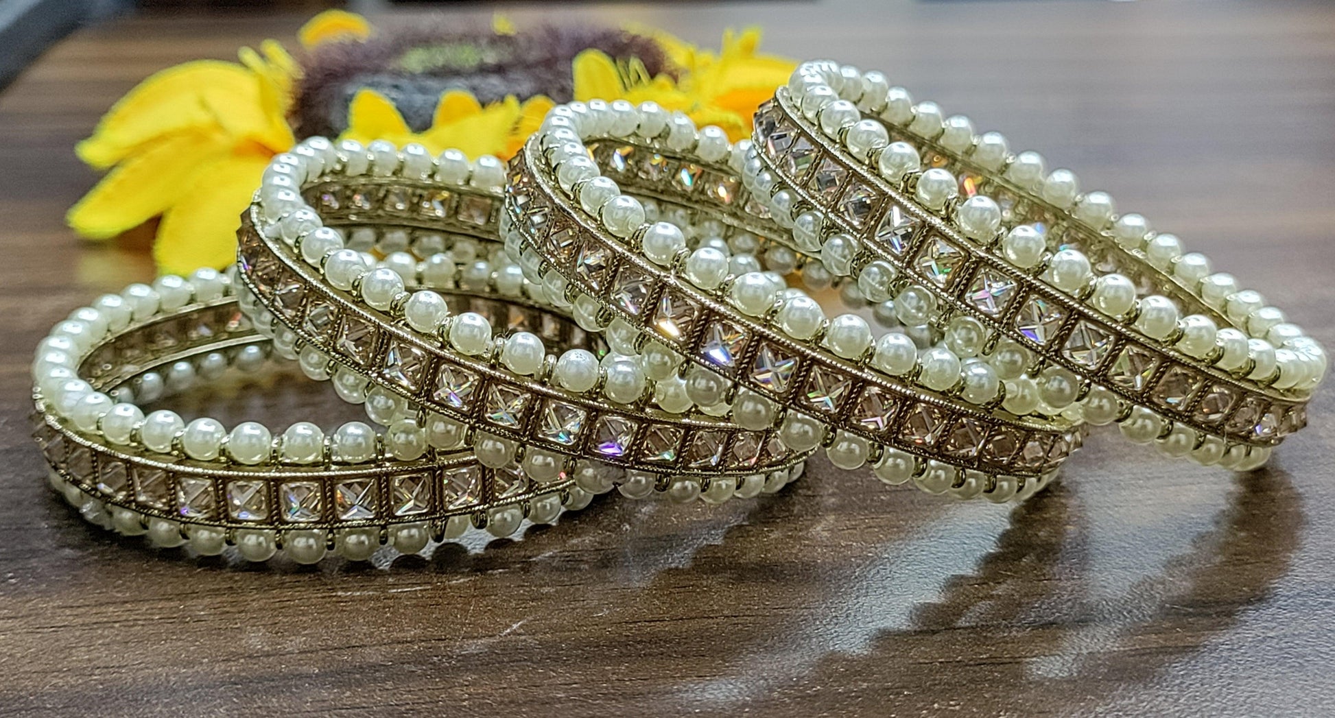 Pearl Polki Bangles Sku- 1948 F1 - rchiecreation