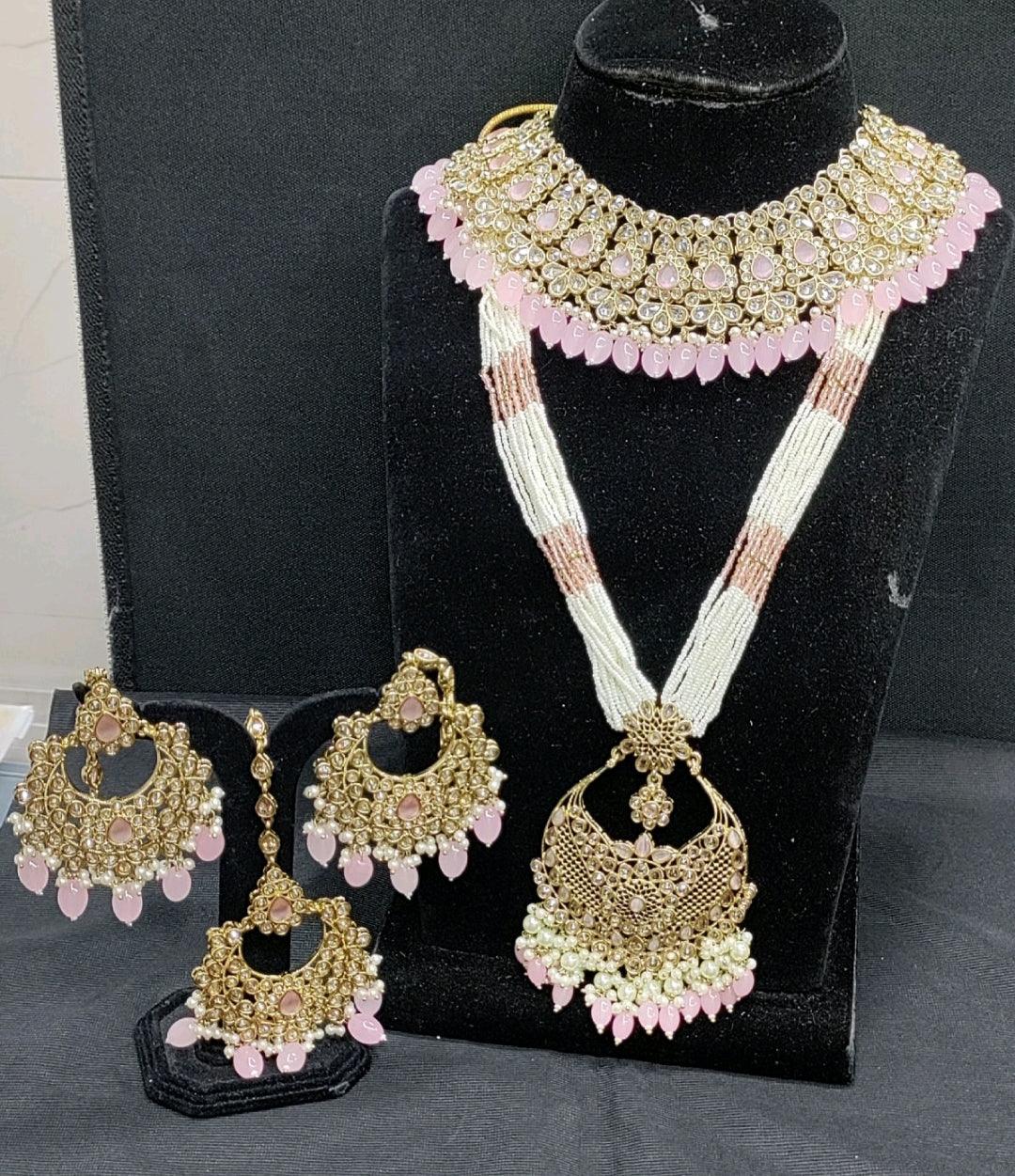 Pink Polki Combo Necklace Set - rchiecreation