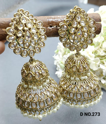 Polki Double Jhumki Mehndi Earring Sku 273 A3 - rchiecreation