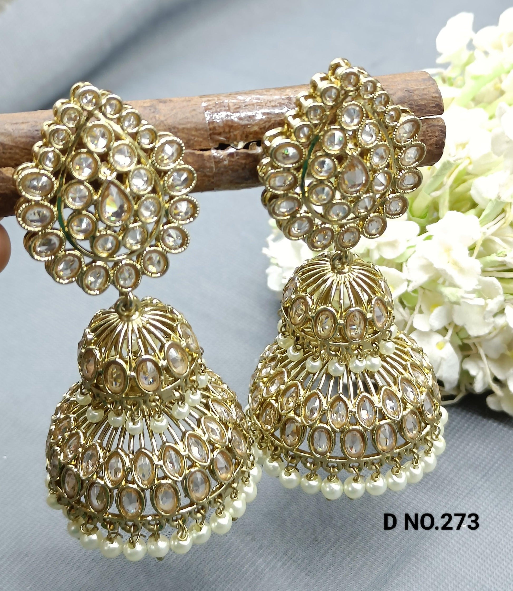 Polki Double Jhumki Mehndi Earring Sku 273 A3 - rchiecreation