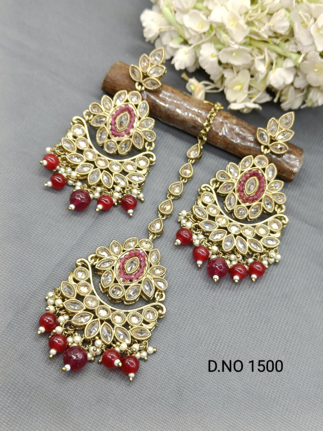 Polki Earring & Tica Mehndi Sku-1500 E3 - rchiecreation