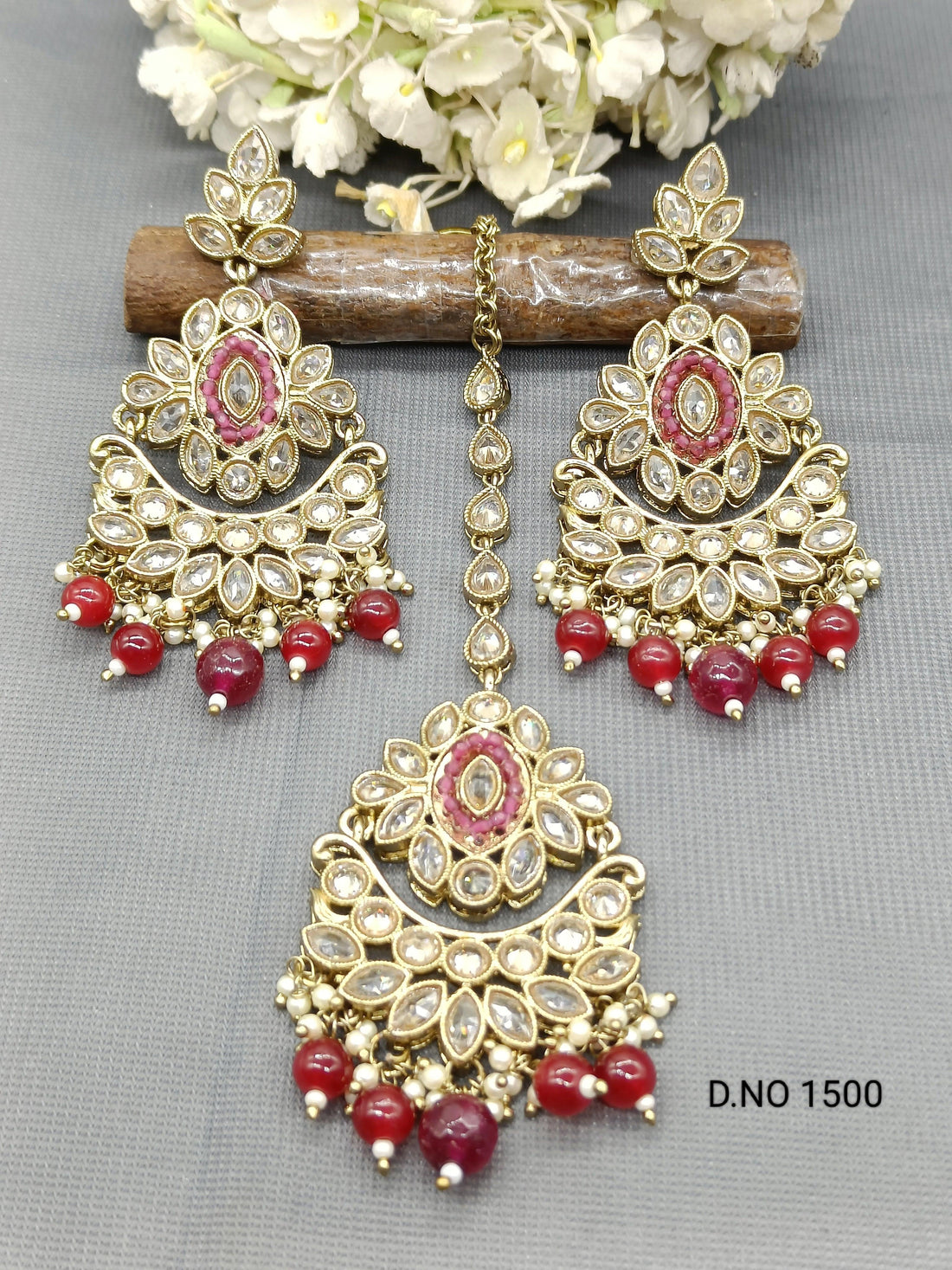 Polki Earring & Tica Mehndi Sku-1500 E3 - rchiecreation