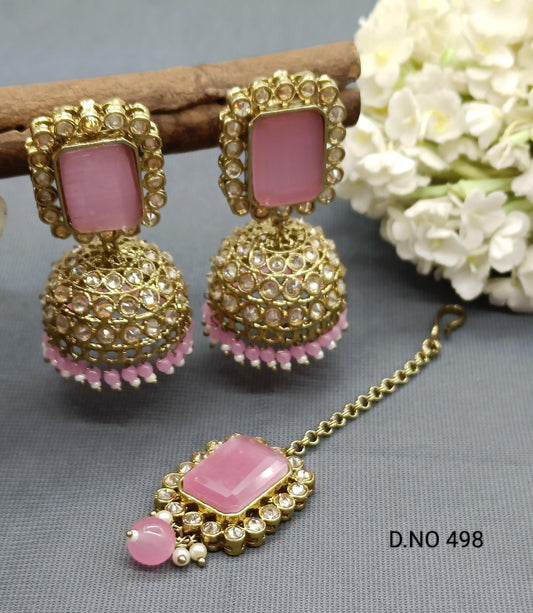 Polki Earring & Tica Mehndi Sku-498 A4 - rchiecreation