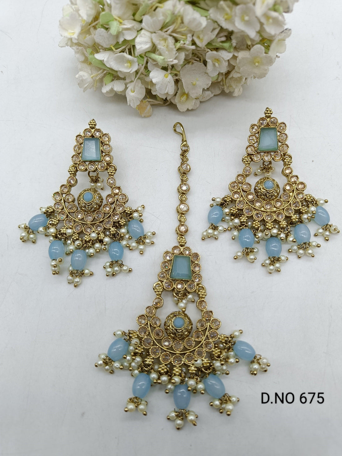 Polki Earring & Tica Mehndi Sku 675 A2 - rchiecreation